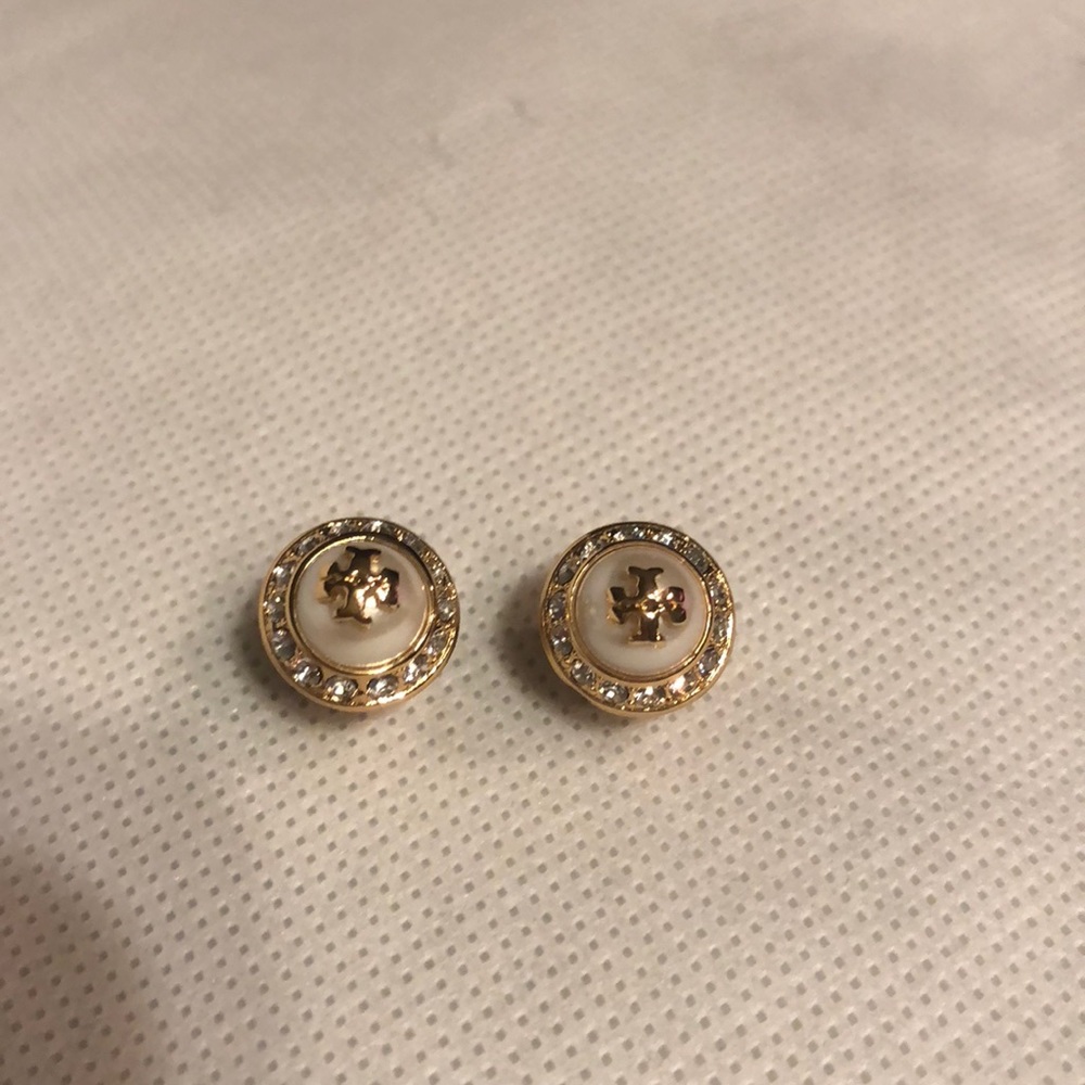 Tory burch pearl gold stud earrings